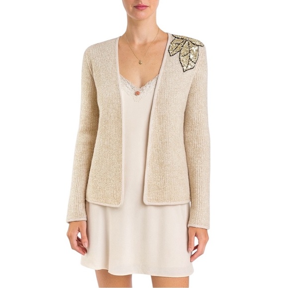 Vintage Wool Blend Cardigan Womens Cream Floral Sequin Sweater Adele Joyce - Picture 9 of 9